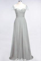 Sweetheart Cap-Sleeves Ruffle Floor-Length Bridesmaid Dress with Beadings Moher if the Bride Dresses