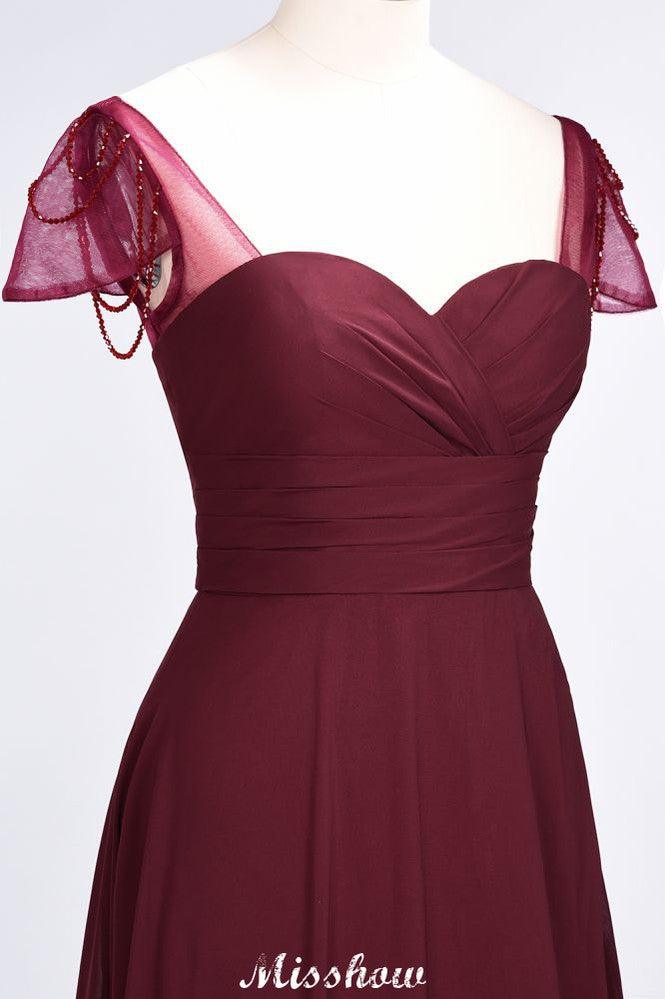 Sweetheart Cap-Sleeves Ruffle Floor-Length Bridesmaid Dress with Beadings Moher if the Bride Dresses