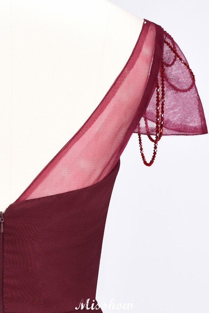 Sweetheart Cap-Sleeves Ruffle Floor-Length Bridesmaid Dress with Beadings Moher if the Bride Dresses