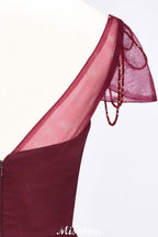 Sweetheart Cap-Sleeves Ruffle Floor-Length Bridesmaid Dress with Beadings Moher if the Bride Dresses