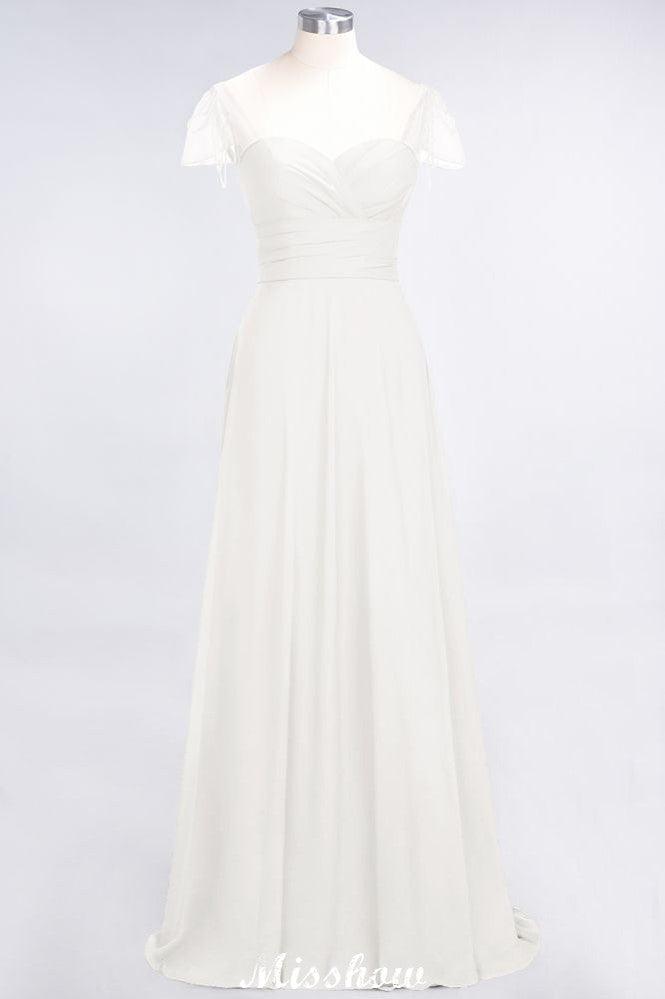 Sweetheart Cap-Sleeves Ruffle Floor-Length Bridesmaid Dress with Beadings Moher if the Bride Dresses