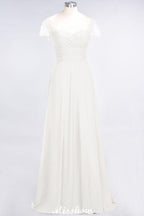 Sweetheart Cap-Sleeves Ruffle Floor-Length Bridesmaid Dress with Beadings Moher if the Bride Dresses