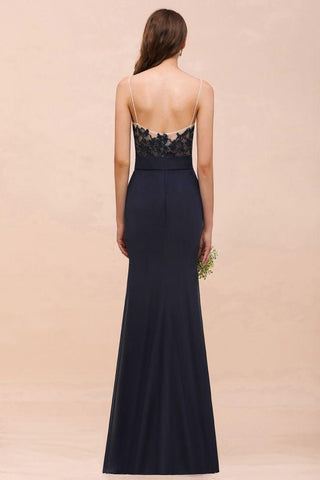 Meerjungfrau-Brautjungfernkleid mit Herzausschnitt und Blumenmuster, ärmellos, Marineblau, formelles Partykleid