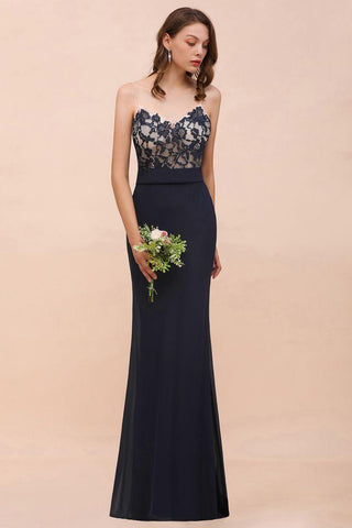 Meerjungfrau-Brautjungfernkleid mit Herzausschnitt und Blumenmuster, ärmellos, Marineblau, formelles Partykleid