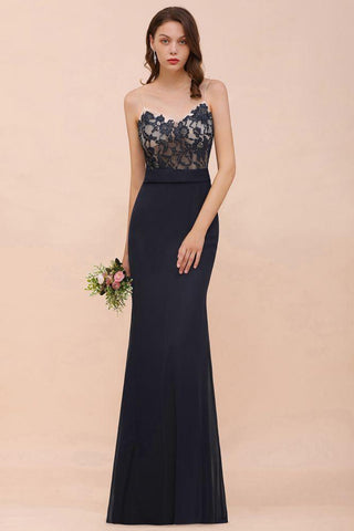 Meerjungfrau-Brautjungfernkleid mit Herzausschnitt und Blumenmuster, ärmellos, Marineblau, formelles Partykleid