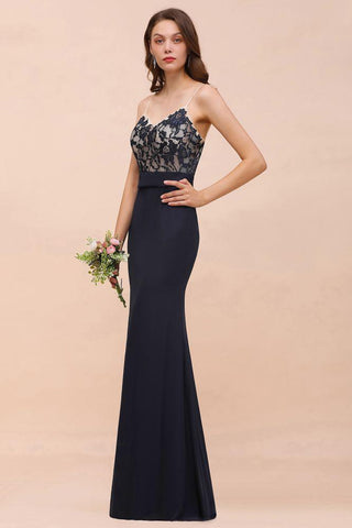 Meerjungfrau-Brautjungfernkleid mit Herzausschnitt und Blumenmuster, ärmellos, Marineblau, formelles Partykleid