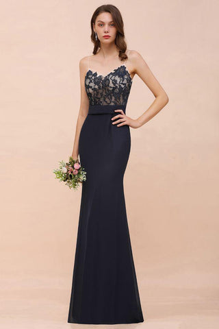 Meerjungfrau-Brautjungfernkleid mit Herzausschnitt und Blumenmuster, ärmellos, Marineblau, formelles Partykleid