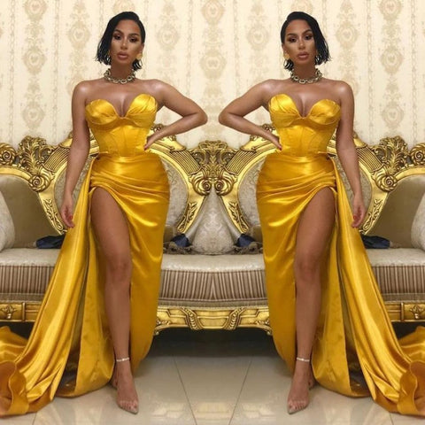 Sweetheart Long Mermaid Satin Evening Dresses with Slit
