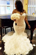 Sweetheart-Mermaid-Spitzen-Hochzeitskleid TieScarlet Rüschenloser Tüll-Brautkleid mit