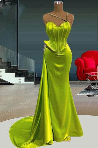Sweetheart Mermaid Ruffles Satin Prom Dress Long with Beads