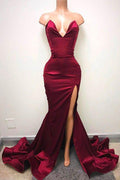 Vestido Largo de Satén con Escote de Corazón, Estilo Sirena y Abertura para Fiesta Formal