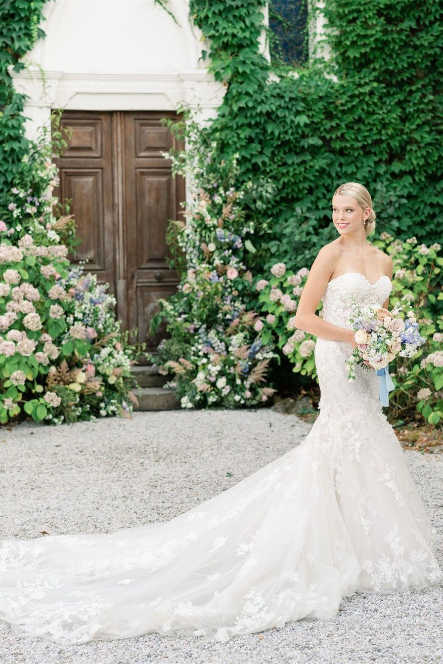 Sweetheart-Mermaid-Ärmelloses Tüll-Applikations-Brautkleid mit Spitze