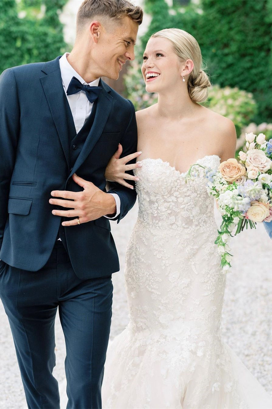 Sweetheart-Mermaid-Ärmelloses Tüll-Applikations-Brautkleid mit Spitze