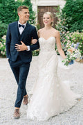 Sweetheart-Mermaid-Ärmelloses Tüll-Applikations-Brautkleid mit Spitze