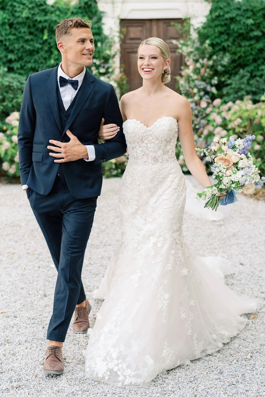 Sweetheart-Mermaid-Ärmelloses Tüll-Applikations-Brautkleid mit Spitze
