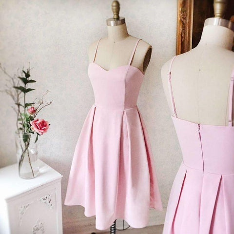 Herzförmiger Ausschnitt, kurze rosa Ballkleider, Satin, Heimkehrkleider, PD400