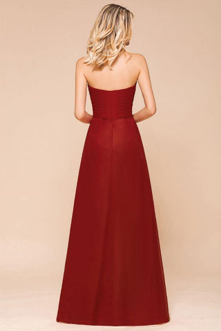 Herzausschnitt Rotes Brautjungfernkleid Chiffon Bodenlang Hochzeitsgastkleid rückenfrei