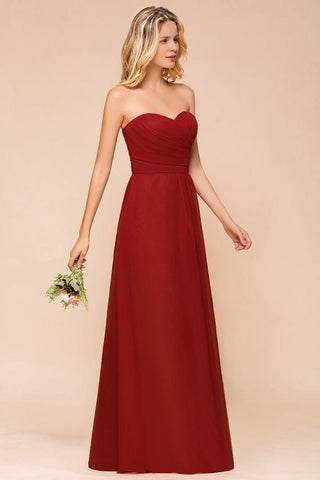 Herzausschnitt Rotes Brautjungfernkleid Chiffon Bodenlang Hochzeitsgastkleid rückenfrei
