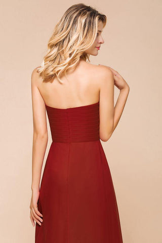 Herzausschnitt Rotes Brautjungfernkleid Chiffon Bodenlang Hochzeitsgastkleid rückenfrei