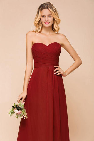 Herzausschnitt Rotes Brautjungfernkleid Chiffon Bodenlang Hochzeitsgastkleid rückenfrei