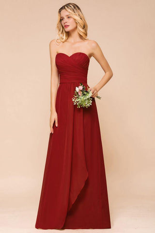 Herzausschnitt Rotes Brautjungfernkleid Chiffon Bodenlang Hochzeitsgastkleid rückenfrei