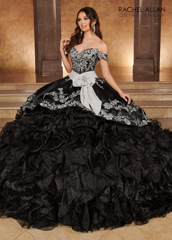 Vestido de quinceanera com folhos e decote em coração, de Rachel Allan RQ3104