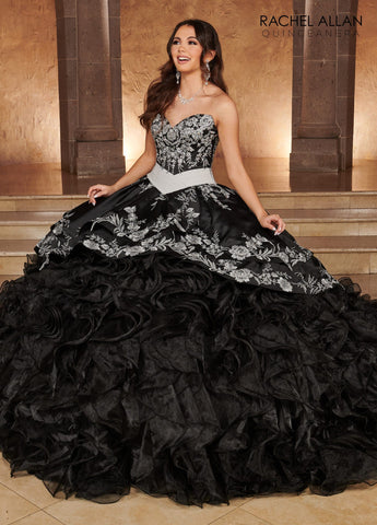 Vestido de quinceanera com folhos e decote em coração, de Rachel Allan RQ3104
