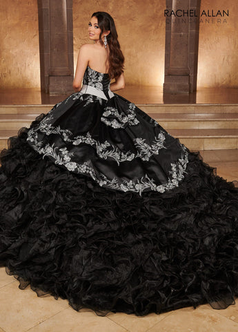 Vestido de quinceanera com folhos e decote em coração, de Rachel Allan RQ3104