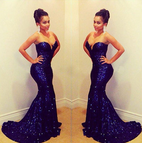 Long Sweetheart Sequins Mermaid Formal Prom Dress