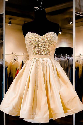 Kurzes Homecoming-Partykleid mit Herzausschnitt und Schnürung und Perlen PD283