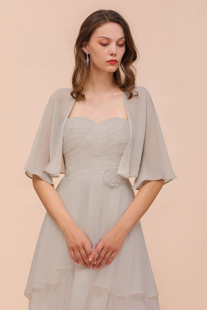 Sweetheart Sleeveless Mini Grey Bridesmaid Dress with Chiffon Wraps