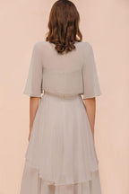 Sweetheart Sleeveless Mini Grey Bridesmaid Dress with Chiffon Wraps