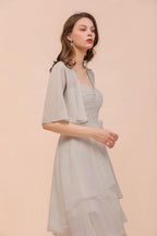 Sweetheart Sleeveless Mini Grey Bridesmaid Dress with Chiffon Wraps