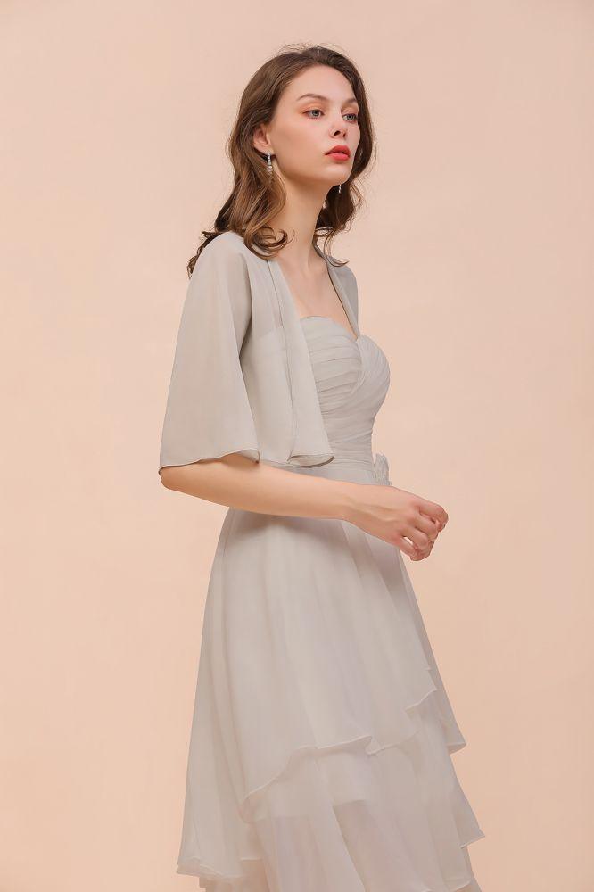 Sweetheart Sleeveless Mini Grey Bridesmaid Dress with Chiffon Wraps