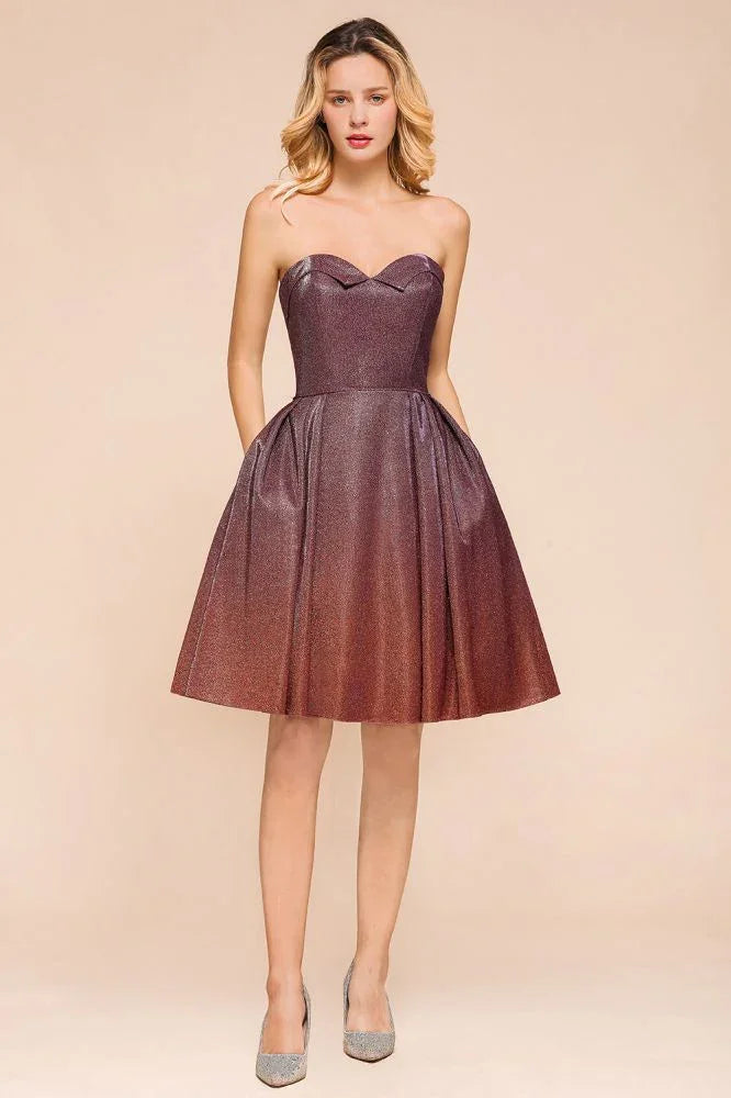 Sweetheart Ärmellos Mini-Homecoming-Kleid Knallig Seide Kniebundlanges Promkleid
