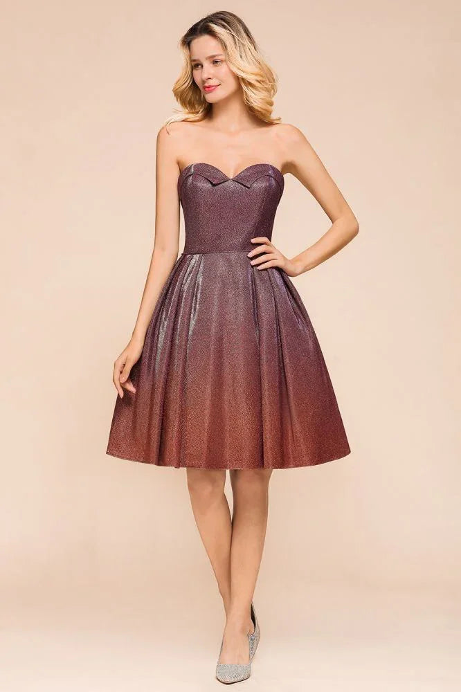 Sweetheart Ärmellos Mini-Homecoming-Kleid Knallig Seide Kniebundlanges Promkleid