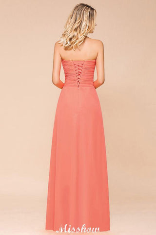 Liebsten Trägerlosen Rüschen Brautjungfer Kleid Chiffon Lange Trauzeugin Kleid