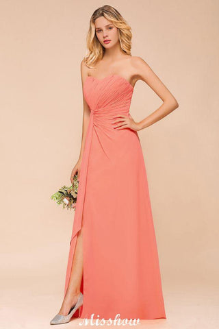 Liebsten Trägerlosen Rüschen Brautjungfer Kleid Chiffon Lange Trauzeugin Kleid
