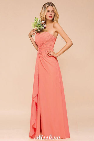 Liebsten Trägerlosen Rüschen Brautjungfer Kleid Chiffon Lange Trauzeugin Kleid