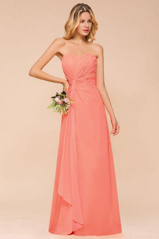 Liebsten Trägerlosen Rüschen Brautjungfer Kleid Chiffon Lange Trauzeugin Kleid
