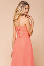 Sweetheart Strapless Ruffle Bridesmaid Dress Chiffon Long Maid of Honor Dress