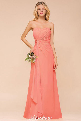 Liebsten Trägerlosen Rüschen Brautjungfer Kleid Chiffon Lange Trauzeugin Kleid