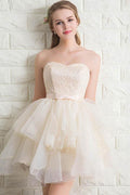 Abito da ballo a cuore in tulle e pizzo, corto PG173