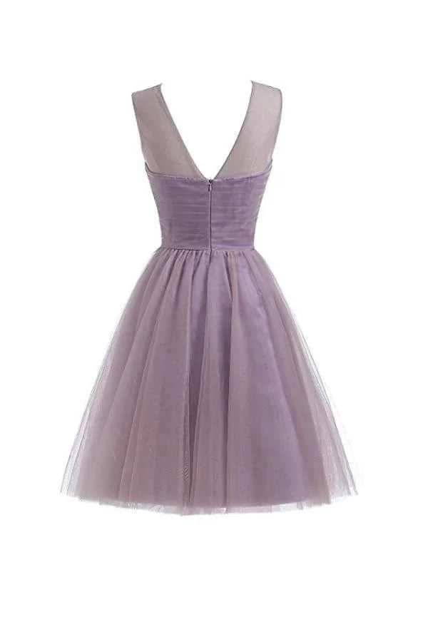 Vestido de Tela Tul en Lila Claro para el Baile de Bienvenida Vestidos Cortos para el Baile de Graduación PG069