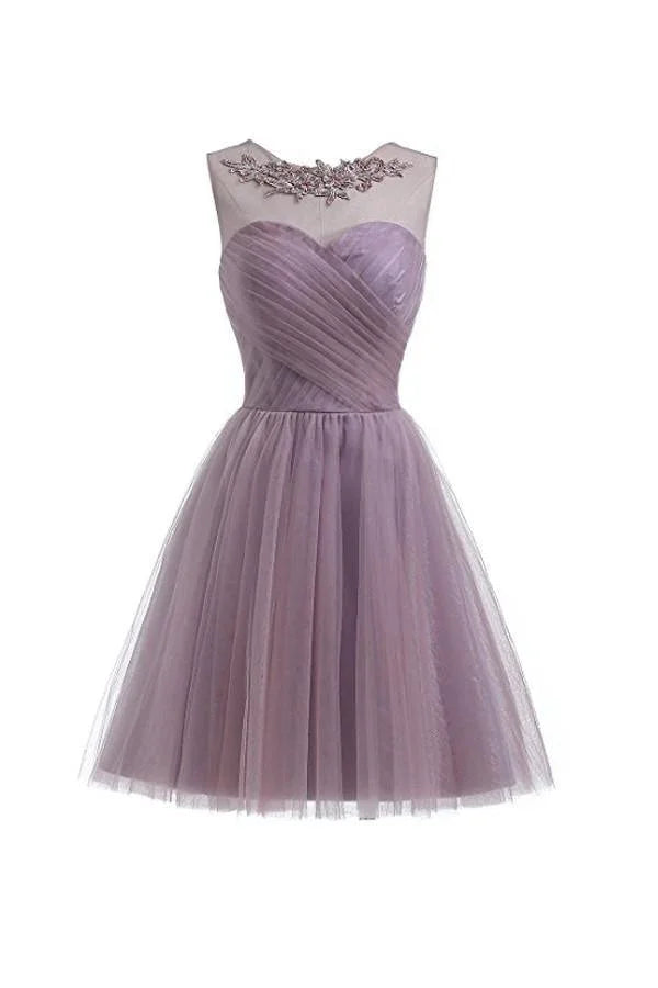 Vestido de Tela Tul en Lila Claro para el Baile de Bienvenida Vestidos Cortos para el Baile de Graduación PG069