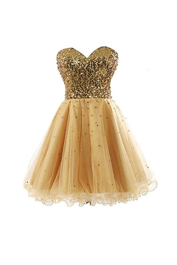 Sweetheart Tullle Sequins Homecoming Dress Short Prom Gown PG085