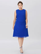 Vestido de mãe da noiva com bainha/coluna, clássico e intemporal, elegante e luxuoso, tamanho grande, decote em joia, comprimento até ao joelho, chiffon, manga curta com cristais, em camadas