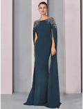 Robe de mariée pour la mère de la mariée style sirène / trompette Invitée élégante à col en cœur traîne balayée / brossée en mousseline stretch à manches longues avec ruchés pailletés
