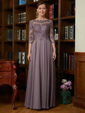 Kleider für die Brautmutter A-Linie/Princess-Linie Chiffon Spitze 3/4-Ärmel Bodenlang