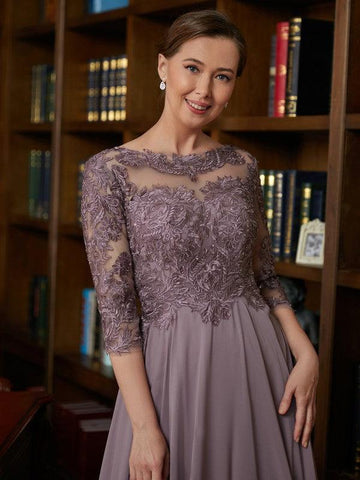 Kleider für die Brautmutter A-Linie/Princess-Linie Chiffon Spitze 3/4-Ärmel Bodenlang